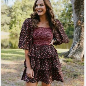 Vestique Pink and Brown Mini Dress